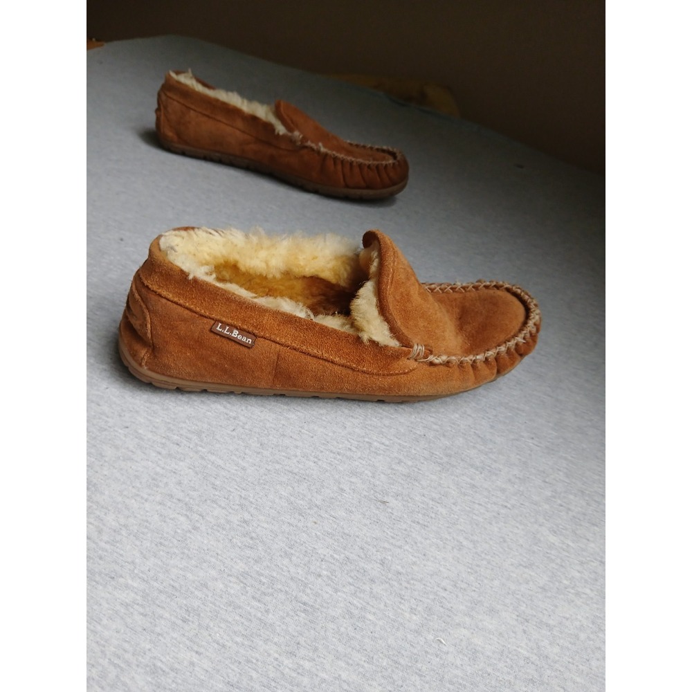 LL Bean Slippers Mens 9 Shearling Lined Fur Moccasin Loafer Cozy Comfort Wicked